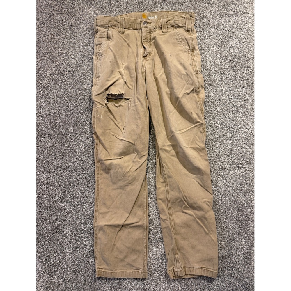 Carhartt Carpenter Pants Mens 33x32 Tan Relaxed Fit Distressed Canvas Workwear